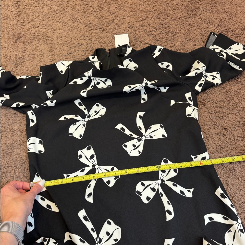 Banana Republic Black White Bow Print Shift Dress 3/4 Sleeve Size 6 NEW - Picture 11 of 12